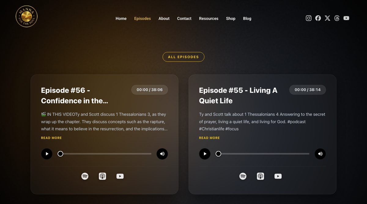 The Manna for the Soul episodes page